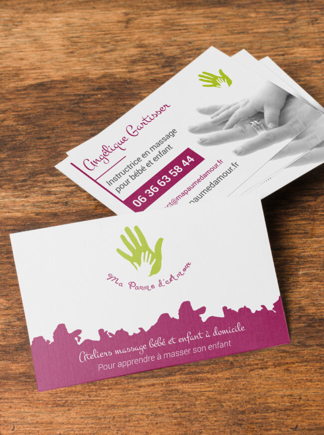 Refonte d'une carte de visite pour des ateliers massage bébé à domicile